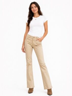 American Eagle Khaki Kick Boot Chino Pants Women 12 Tan Casual Stretch Preppy